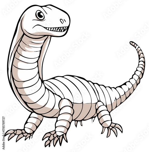 Funny cartoon apatosaurus dinosaur standing with a happy facial expression