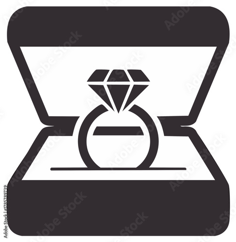 Stylized Diamond Ring in Opened Gift Box Icon Symbolizes Love and Commitment