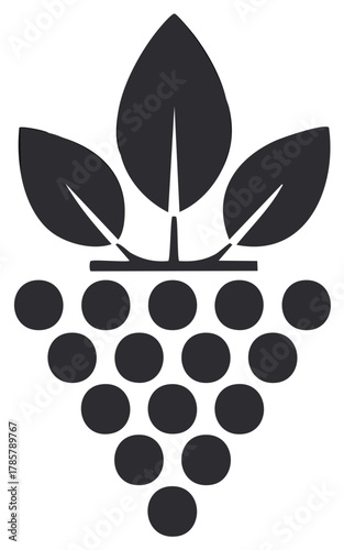 Minimalist grape bunch with leaves graphic symbol for agriculture and viticulture