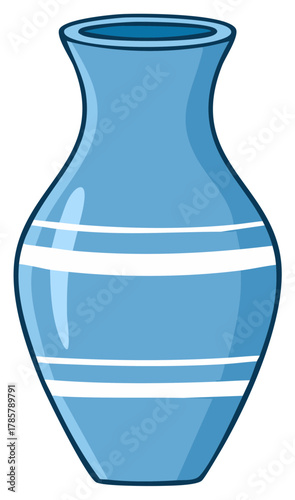 Cartoon illustration of an empty blue ceramic vase with white stripes