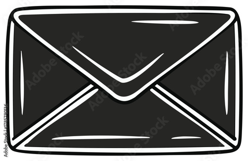 Black and white hand drawn style closed envelope for mail and messages