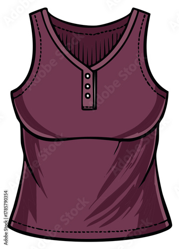Vector illustration of a dark red tank top with buttons.