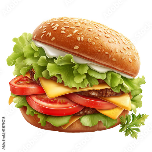 flat 3D vector illustrator of cheeseburger