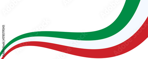 Vibrant Italian flag waves isolated on a transparent background. Patriotic Italy banner with copy space. Perfect for Italian border, signboards, banners, presentations, or website backgrounds. Vector