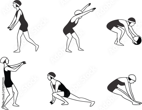 Dynamic female athletes demonstrating diverse fitness poses and active movements for health and wellness concepts