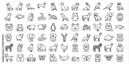 Animal icon set in outline style for design, sticker, template, and illustration projects.