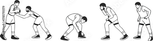 Dynamic athletes demonstrating wrestling moves and sports training sequences for active lifestyle and competition visuals