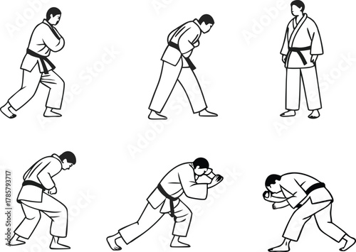 Dynamic martial arts poses showcase discipline and powerful movements in these striking action sequences