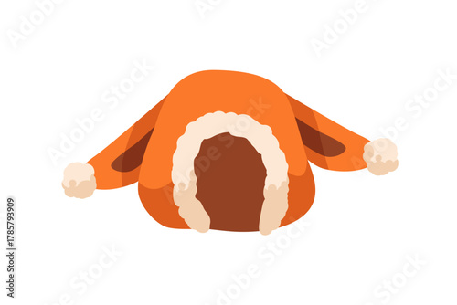 Cute funny kids hat with ears. Warm furry cap for children. Head accessory for cold weather. Soft thick headwear with fur for baby, child. Flat vector illustration isolated on white background