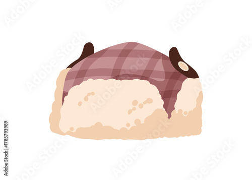 Trapper aviator hat with fluffy fur. Winter season head accessory, warm headwear. Woolen cap with furry hem, brim, earflaps for cold weather. Flat vector illustration isolated on white background