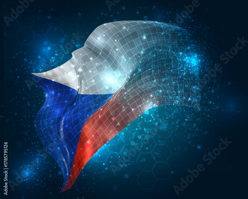 Czech Republic, vector 3d flag virtual triangular polygons on a color background