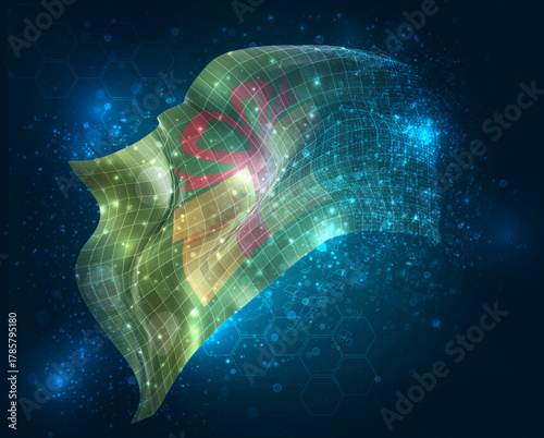 Gift, vector 3d flag virtual triangular polygons on a color background