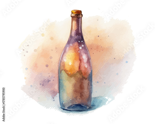 Watercolor Sparkling wine bottle vector illustration isolated on white background
