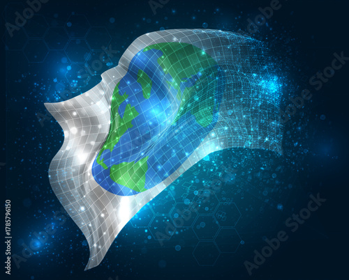 World map, vector 3d flag virtual triangular polygons on a color background