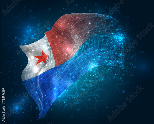 Chile, vector 3d flag virtual triangular polygons on a color background