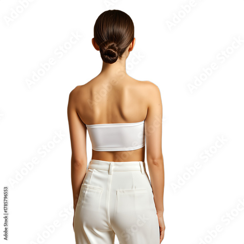 Elegant woman in white top and trousers