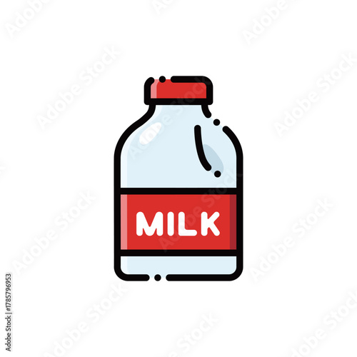 A big classic milk bottle with red cap and cute face. Perfect for drink or breakfast designs. Editable & scalable.