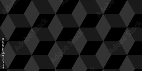 Black geometric cube creative concept triangle overlap square technology background. digital cubes fabric and wallpaper grid block texture background.	
