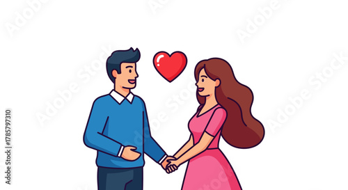 Couple sharing a romantic moment represented by a heart, standing next to each other with holding