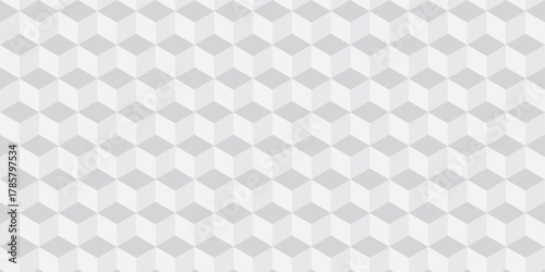 Seamless white geometric cube creative concept triangle overlapping overlap square technology texture. geometric digital cubes fabric and wallpaper grid block texture background.	
