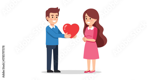 Cartoon couple illustration with a symbolic heart representing love and affection within a digital