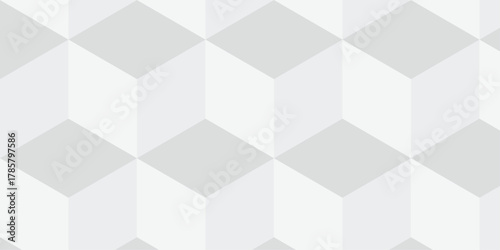 Seamless white geometric cube creative concept triangle overlapping overlap square technology texture. geometric digital cubes fabric and wallpaper grid block texture background.	
