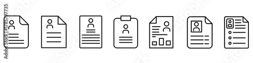 Resume icon vector set. CV illustration sign collection. dossier symbol. User logo. Web icons.