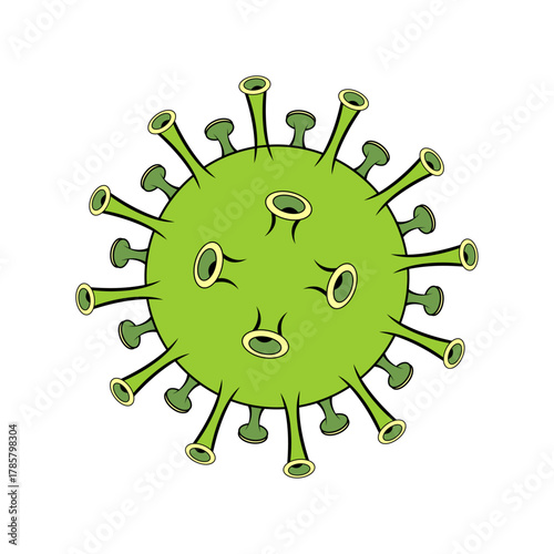 Green Virus Cartoon Vector Illustration, Germ and Bacteria Clipart