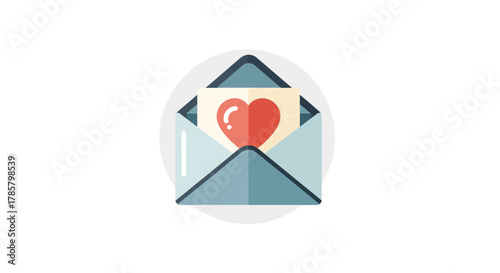 Valentine's Day love letter with heart illustration emerging from a stylish envelope on a white background, perfect for romantic campaigns