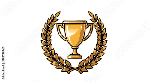 Golden trophy cup with laurel wreath symbolizes achievement, success, and championship, perfect for business awards and winner celebrations