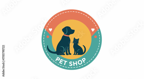 Charming Pet Shop Logo Featuring Dog and Cat Silhouettes, Perfect for Branding and Business Designs