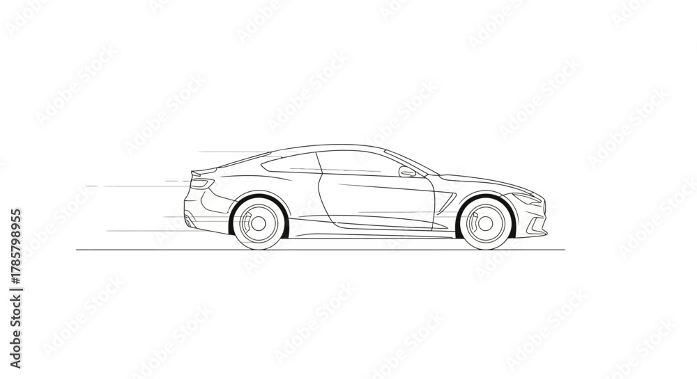 Fototapeta premium Dynamic outline of modern sports car speeding forward, representing speed, performance, and automotive design on white background
