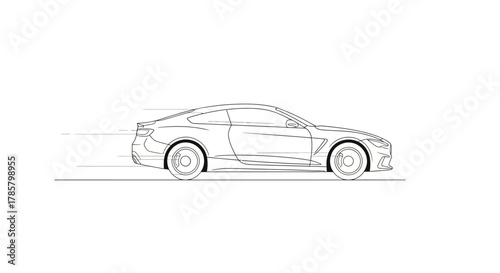 Dynamic outline of modern sports car speeding forward, representing speed, performance, and automotive design on white background