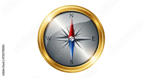 Shiny golden compass pointing the way, perfect for travel, exploration, navigation, and business direction with clear guidance