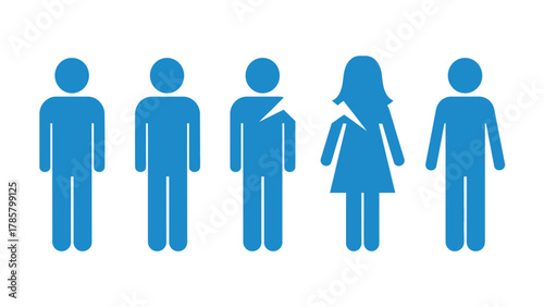 Divorce or Relationship Loss Concept Icons. Cracked Male and Female Figures Representing Separation and Heartbreak.