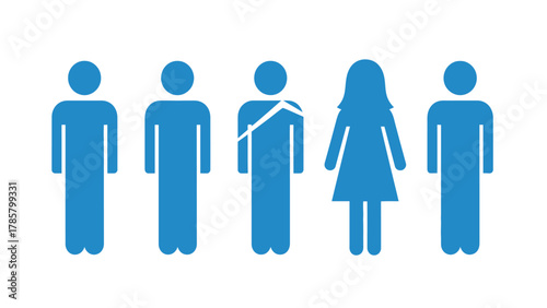 Group of People Icons with One Broken Figure. Concept of Social Injury, Exclusion, Disability, or Vulnerability in a Crowd.