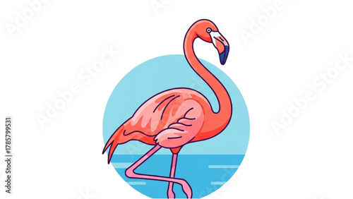 Flamingo Illustration A Majestic Pink Bird in a Coastal Habitat Scene