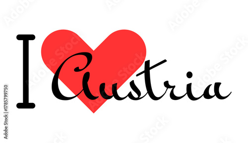 I love Austria. Hand drawn letters with red heart. Vector illustration, lettering in modern design