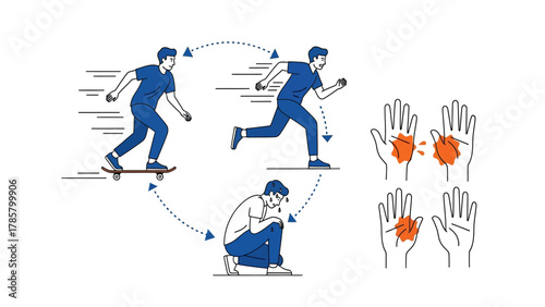 Hyperhidrosis Cycle Illustration: Excessive Sweating in Hands During Physical Activity and Stress