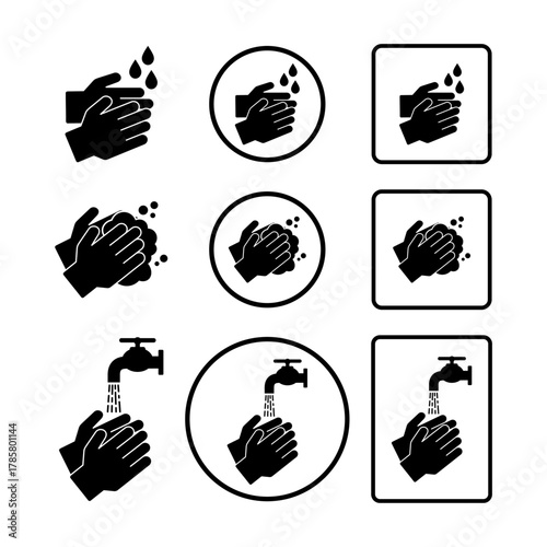 Hand Washing Hygiene Icons Collection