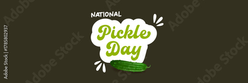 National Pickle day horizontal banner design template with text and pickled cucumbers isolated on grey geometric pattern background. Pickle day flyer. 14 november national day of pickled cucumber