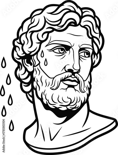 Zeus crying greek god sculpture vector art black and white illustration eps silhouette