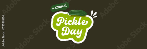 National Pickle day horizontal banner design template with text and pickled cucumbers isolated on grey geometric pattern background. Pickle day flyer. 14 november national day of pickled cucumber