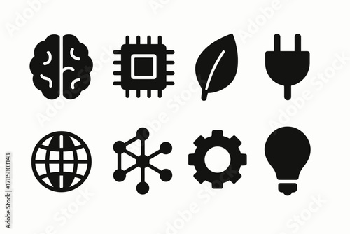 Icons of technology, sustainability, and connectivity concepts