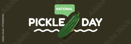 National Pickle day horizontal banner design template with text and pickled cucumbers isolated on grey geometric pattern background. Pickle day flyer. 14 november national day of pickled cucumber