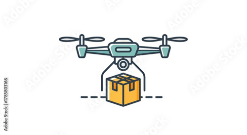 Drone delivery service concept, a small package being delivered by drone vector illustration of drone