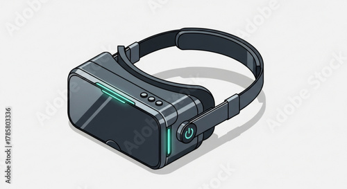 Isometric view of a virtual reality headset with a sleek design and futuristic features