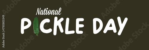National Pickle day horizontal banner design template with text and pickled cucumbers isolated on grey geometric pattern background. Pickle day flyer. 14 november national day of pickled cucumber
