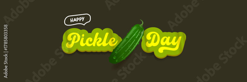 National Pickle day horizontal banner design template with text and pickled cucumbers isolated on grey geometric pattern background. Pickle day flyer. 14 november national day of pickled cucumber