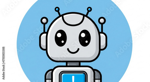 Cute robot cartoon character, a friendly and adorable illustration of artificial intelligence